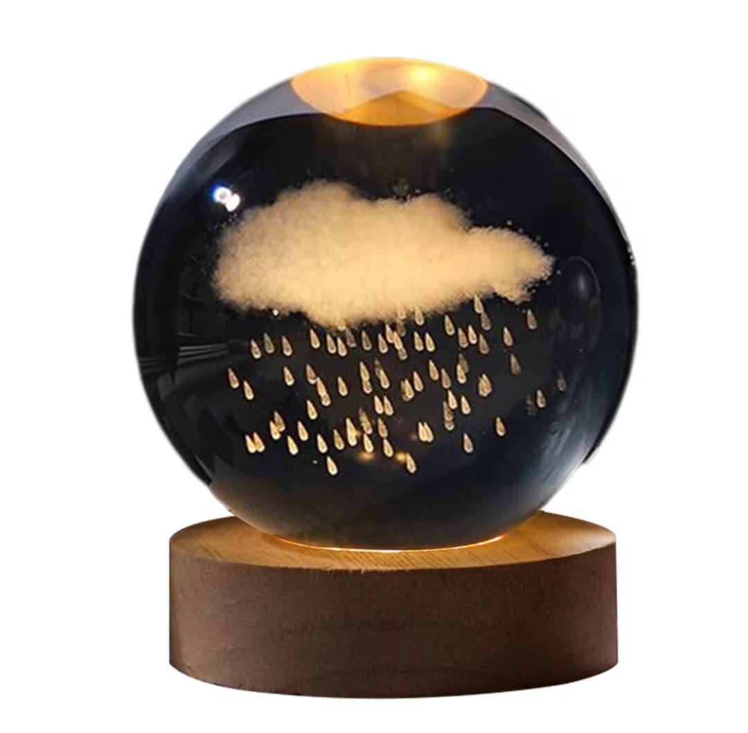 🌟 Luz Nocturna de Bola de Cristal 3D con Base de Madera de Haya