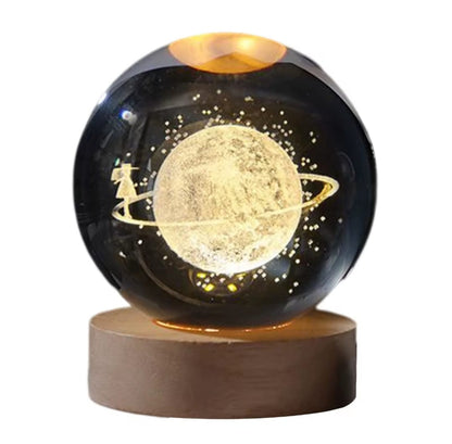 🌟 Luz Nocturna de Bola de Cristal 3D con Base de Madera de Haya