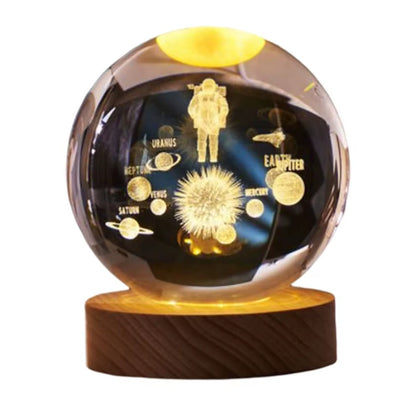 🌟 Luz Nocturna de Bola de Cristal 3D con Base de Madera de Haya