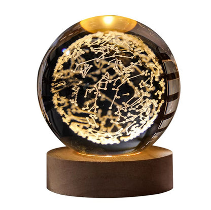 🌟 Luz Nocturna de Bola de Cristal 3D con Base de Madera de Haya