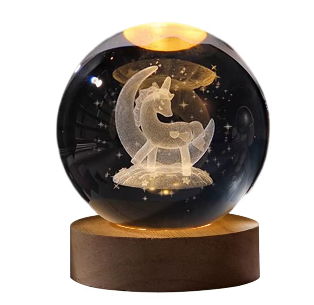 🌟 Luz Nocturna de Bola de Cristal 3D con Base de Madera de Haya