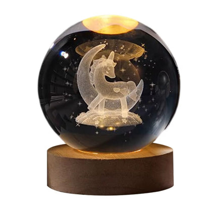 🌟 Luz Nocturna de Bola de Cristal 3D con Base de Madera de Haya