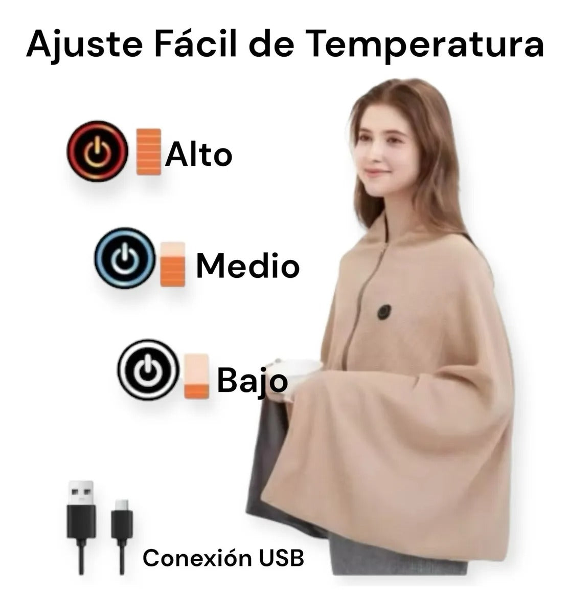 MANTA PONCHO TÉRMICO USB — Tu calor instantáneo, portátil y sin cables engorrosos.