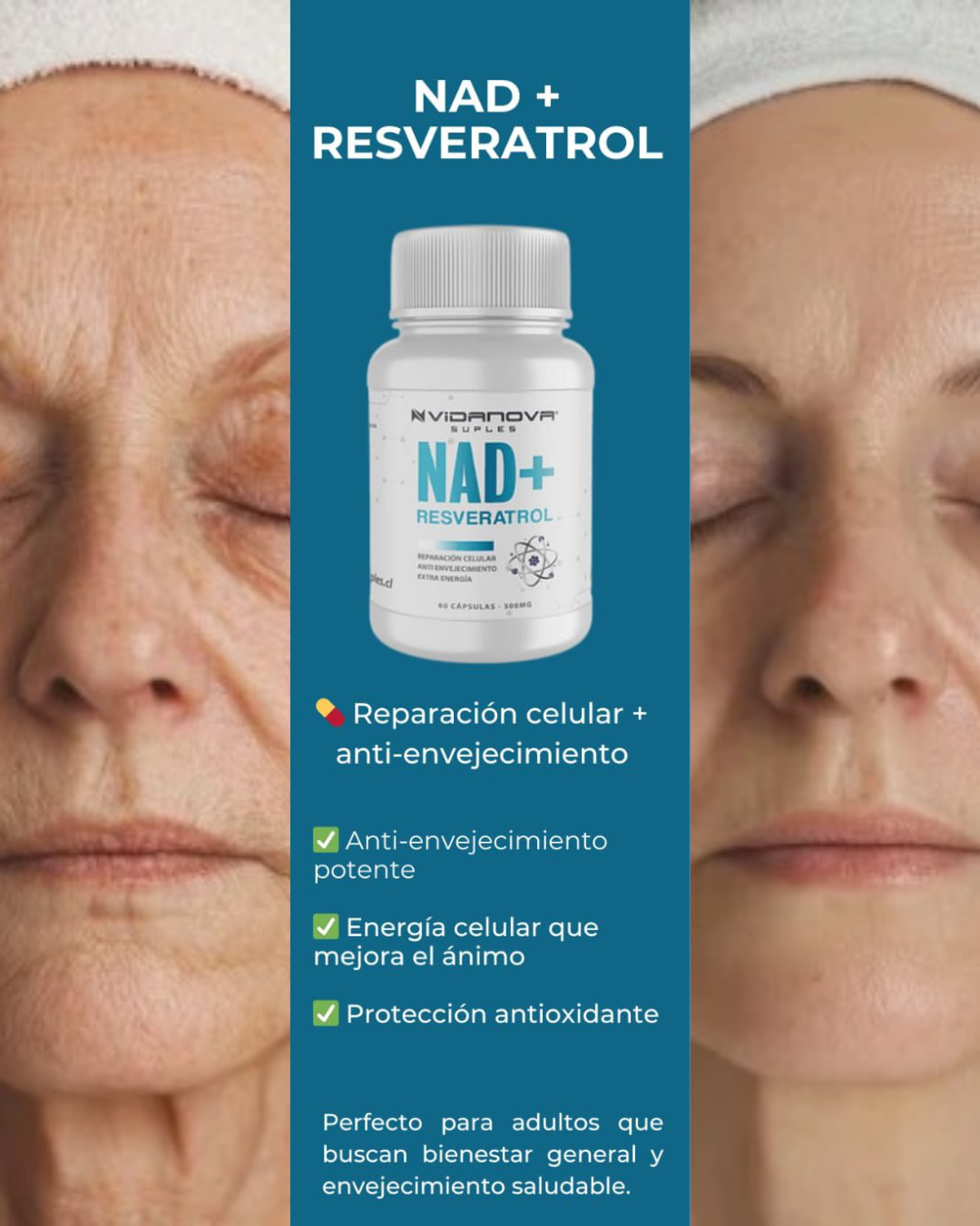 🧬 Recupera tu energía y juventud celular con NAD+ Resveratrol™