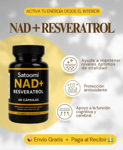 Resveratrol + NAD™ Satoomi Suplemento Antienvejecimiento y Energía celular, en una sola cápsula