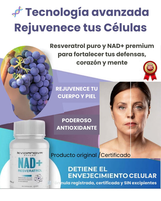 🧬 Recupera tu energía y juventud celular con NAD+ Resveratrol™